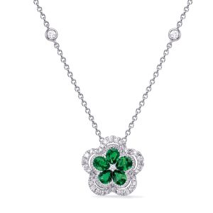 White Gold Diamond & Emerald Necklace White Gold Diamond & Emerald Necklace