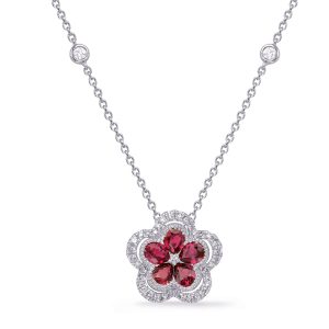 White Gold Diamond & Ruby Necklace White Gold Diamond & Ruby Necklace