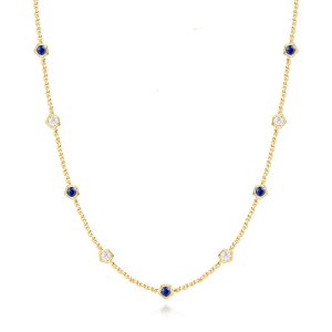 Yellow Gold Sapphire & Diamond Necklace