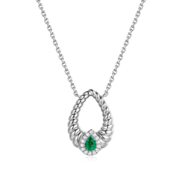 White Gold Diamond  & Emerald  Necklace