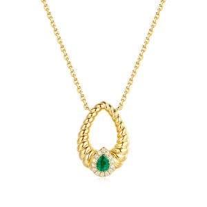 Yellow Gold Diamond  & Emerald  Necklace