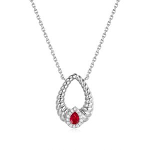 White Gold Diamond  & Ruby Necklace