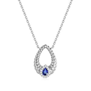 White Gold Diamond  & Sapphire Necklace