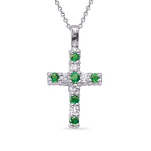 White Gold Emerald & Diamond Cross