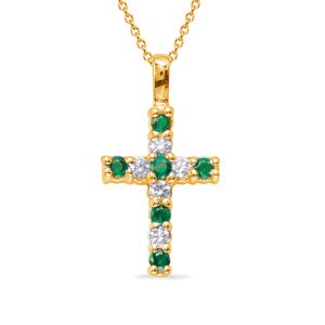 Yellow Gold Emerald & Diamond Cross