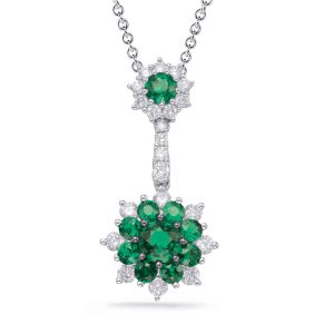 White Gold Emerald & Diamond Pendant