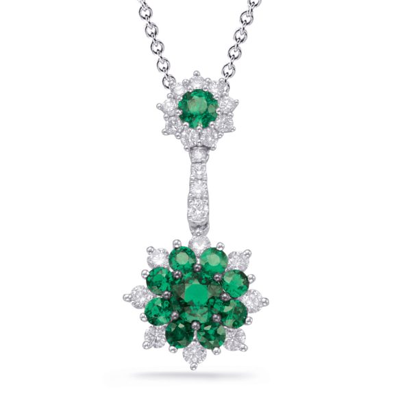 White Gold Emerald & Diamond Pendant