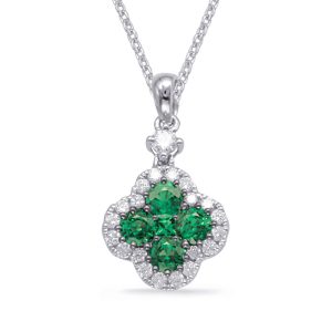 White Gold Emerald & Diamond Pendant