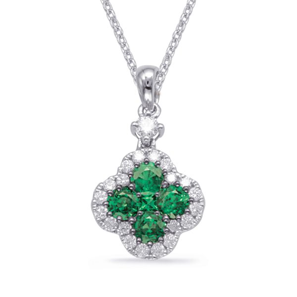 White Gold Emerald & Diamond Pendant