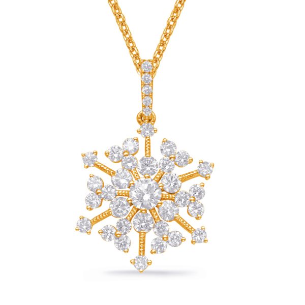 Yellow Gold Snowflake Diamond Pendant