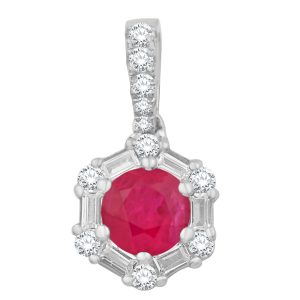 White Gold Diamond & Ruby  Pendant